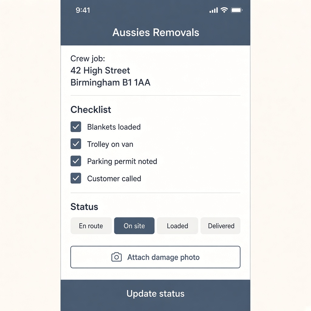 Aussies Removals product screen