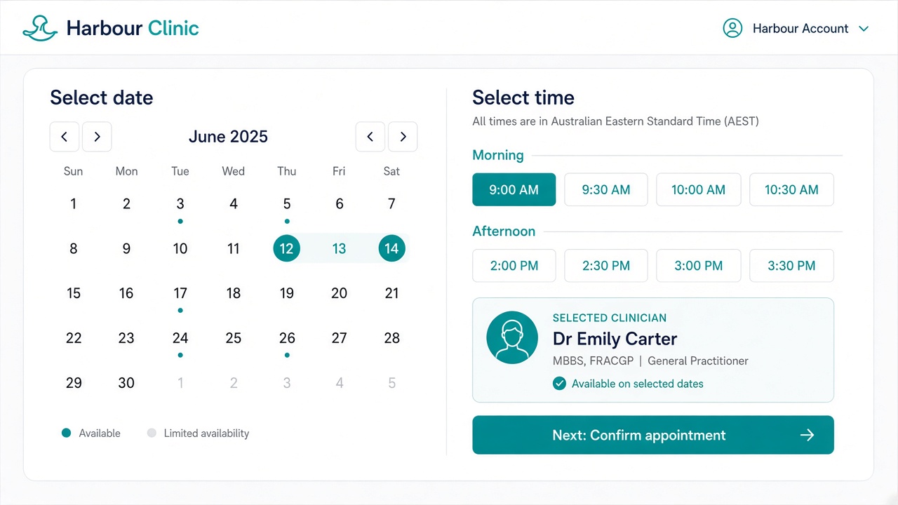 Harbour Clinic product screen