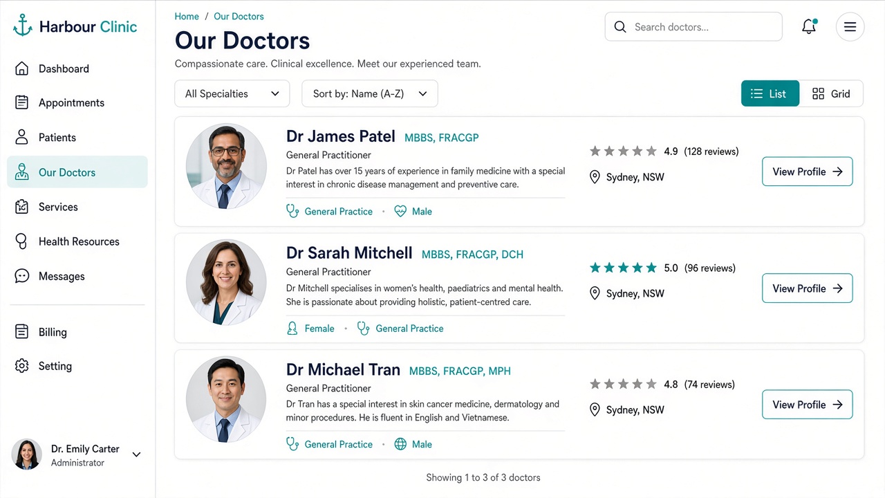 Harbour Clinic screen 3